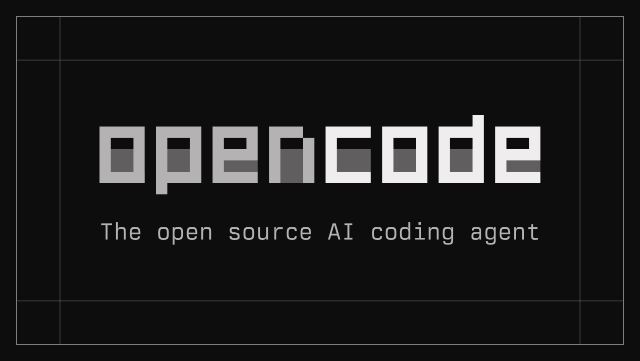 The OpenCode wordmark on a dark background, with the tagline "The open source AI coding agent".